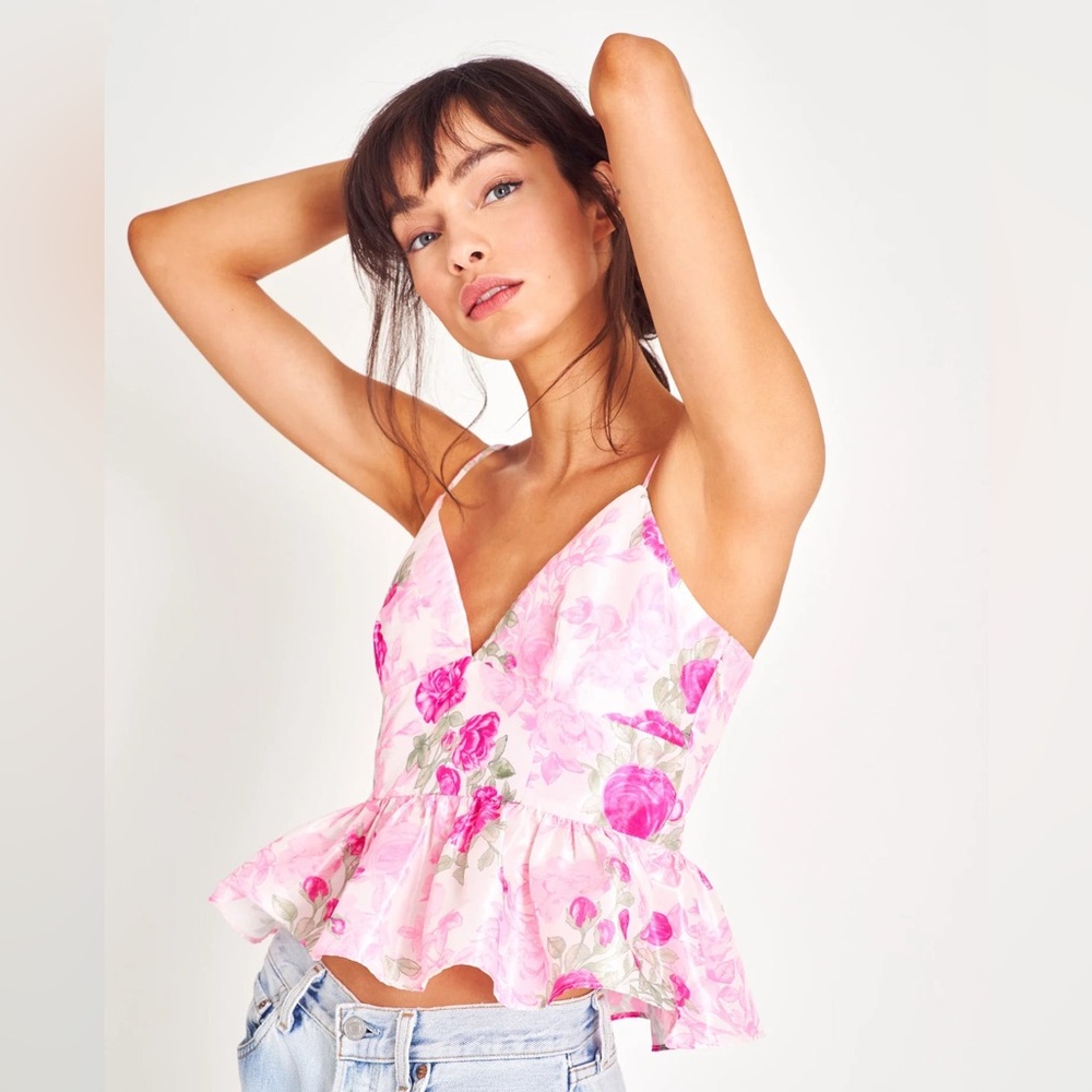 NWT LoveShackFancy Tavin Top, Size 14, Color Pink Ivy